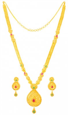 22Kt Gold Long Polki Necklace Set ( Gold Designer Sets )