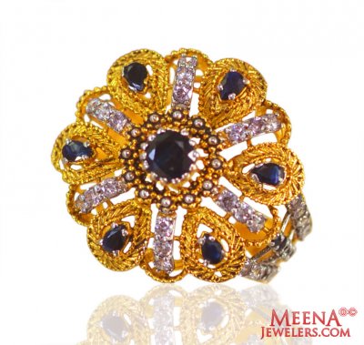 22K Gold Antique Cz  Ring   ( Ladies Gold Ring )