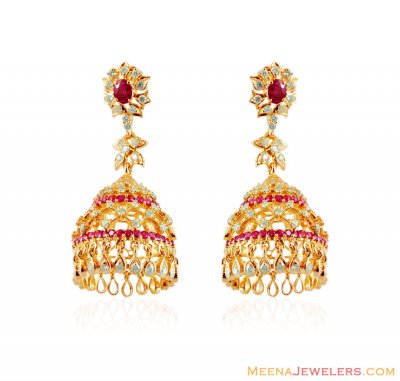 Designer Diamond Ruby Earrings ( Diamond Earrings )