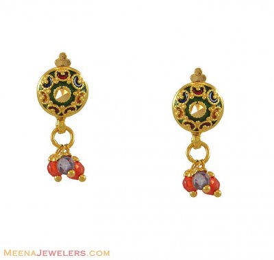 22k Earring With Meenakari Work ( 22Kt Gold Fancy Earrings )