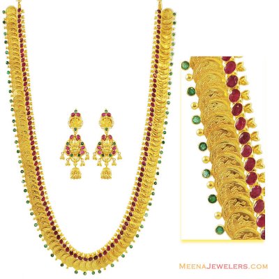 22k Kasu Mala(Set)(Precious Stones) ( Combination Necklace Set )