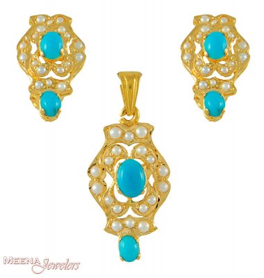 22Kt Precious Stoned Pendant Set ( Precious Stone Pendant Sets )