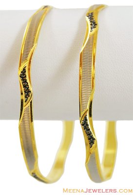 22K Fancy Rhodium Bangles (2 pcs) ( Two Tone Bangles )