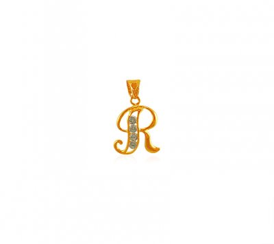 22Kt Gold Pendant with Initial(R) ( Initial Pendants )