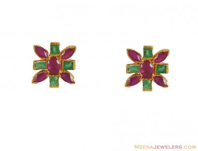 Ruby And Emerald Earring (22Kt) ( Precious Stone Earrings )