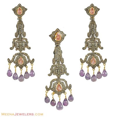 Antique Polki Pendant Set ( Diamond Victorian Jewelry )