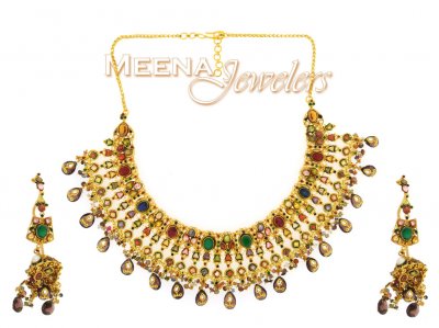 22Kt Antique Gold Necklace Set ( Antique Necklace Sets )