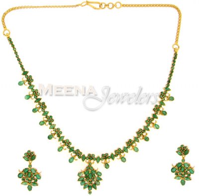 22 Kt Gold Emerald Set ( Emerald Necklace Sets )