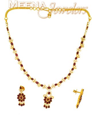 22Kt Gold Ruby And Cubic Zircon Necklace Set  ( Combination Necklace Set )