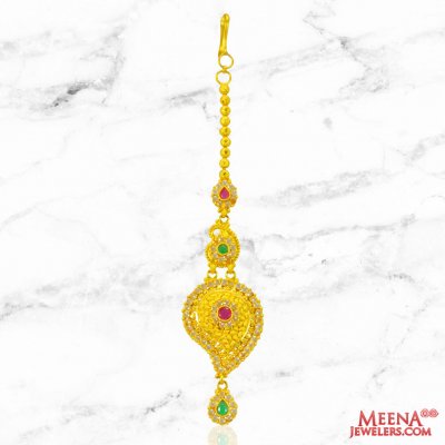 22kt Gold Ruby Emerald Maang Tikka ( Gold Tikka )