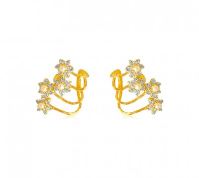 Designer Pearl Cz Earrings 22k  ( Precious Stone Earrings )