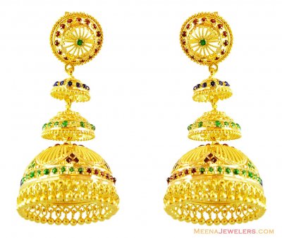 22k Meenakari Chandelier Earrings  ( 22Kt Gold Fancy Earrings )