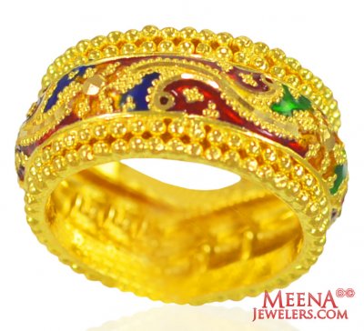 22 Karat Gold Meenakari Ring  ( Ladies Gold Ring )