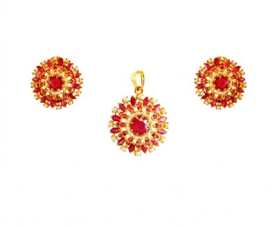 Ruby pendant set 22k gold ( Precious Stone Pendant Sets )