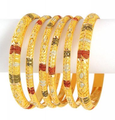 22kt Three Tone Bangles (set of 6) ( Set of Bangles )