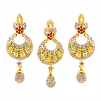 22karat Gold Designer Pendant Set ( Precious Stone Pendant Sets )