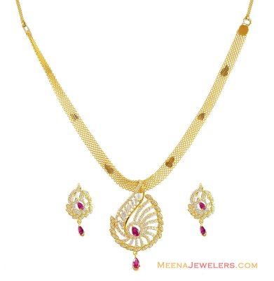 Fancy Pink Signity Stone Set 22k ( Gold Designer Sets )