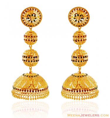 22K Gold Meenakari Jhumki ( Exquisite Earrings )