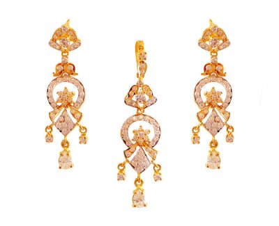 22K Pearl CZ Pendant Set  ( Precious Stone Pendant Sets )