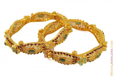 22KT Gold Antique Bangles(2 pcs) ( Antique Bangles )