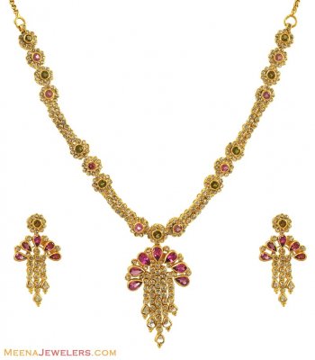 22Kt Gold Uncut Diamond Polki Set ( Diamond Necklace Sets )