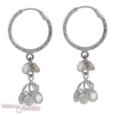 18Kt White Gold Hoops ( White Gold Earrings )