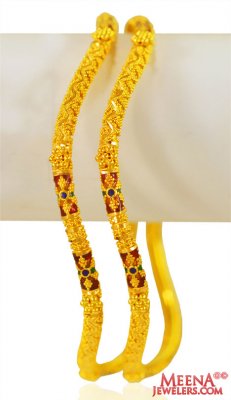 22Kt Gold Meenakari Bangles 2pc  ( Gold Bangles )