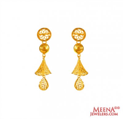 22K Plain Gold Long Fancy Earrings ( 22Kt Gold Fancy Earrings )