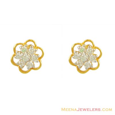 (22 Karat) Fancy Gold Tops with CZ  ( Signity Earrings )