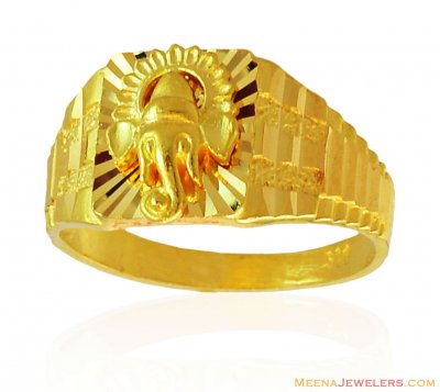 Mens 22K Ganesh Ring - RiMs16525 - 22K Gold religious ring for men's ...