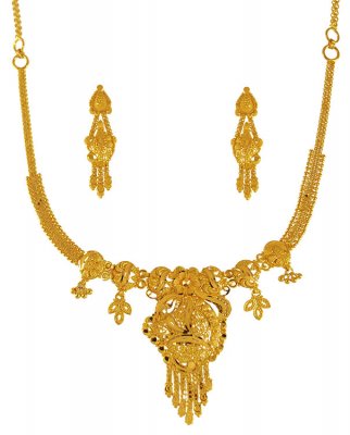 22Kt Gold Floral Necklace Set ( Light Sets )