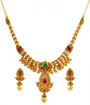 22K Gold Necklace Set ( Antique Necklace Sets )