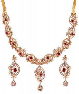 Ruby Diamond 18K Necklace Set ( Diamond Necklace Sets )