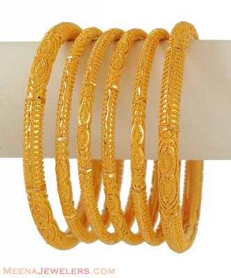 22Kt Gold Bangles (Set of 6) - BaSt6402 - 22Kt Gold hand made Bangles ...