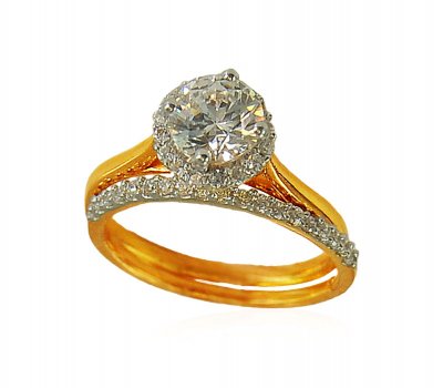 Engagement Gold Ring with Band ( Ladies Signity Rings )