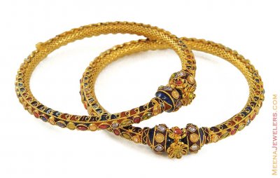 22K Gold Antique Bangles(2 pcs) ( Antique Bangles )