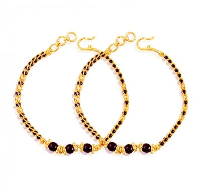 22K Gold Designer Kids Bracelet ( Black Bead Bracelets )