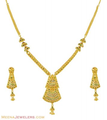 Gold Meenakari Necklace Set (22Kt) ( Light Sets )