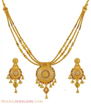 Gold Three Tone Necklace Set ( 22 Kt Gold Sets )