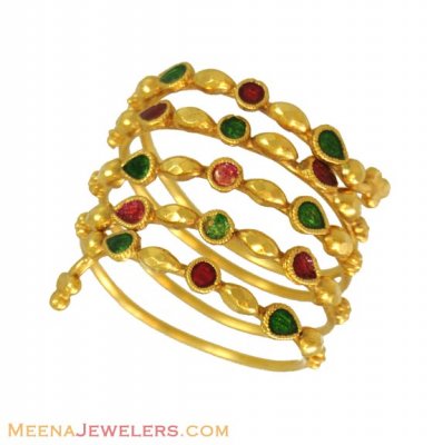 Gold Meenakari Spiral  Band ( Ladies Gold Ring )