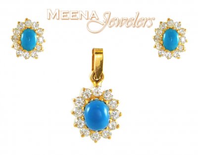 22Kt Gold Pendant Set ( Precious Stone Pendant Sets )