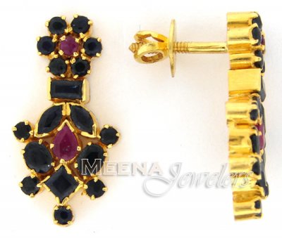 22 Kt Gold Ruby sapphire Earings ( Precious Stone Earrings )