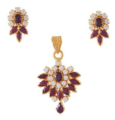 22K Fancy Ruby CZ Pendant Set ( Precious Stone Pendant Sets )