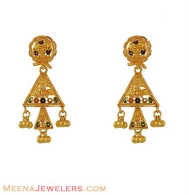 22k Enamel Paint Earrings ( 22Kt Gold Fancy Earrings )