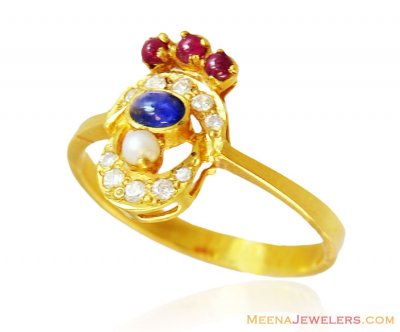 Fancy Stones Gold Ladies Ring 22k  ( Ladies Rings with Precious Stones )