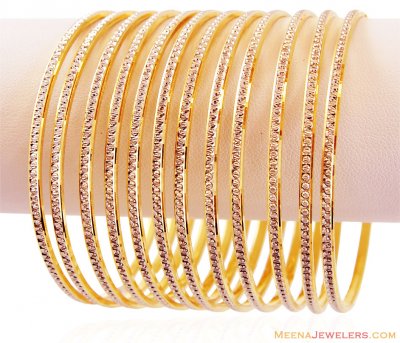 22K Gold Two Tone Bangles (12 PC) ( Set of Bangles )