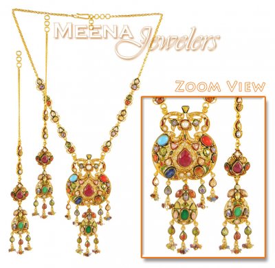 22Kt Gold Antique Necklace Set ( Antique Necklace Sets )