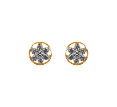 18K Gold Diamond Earring for Ladies ( Diamond Earrings )