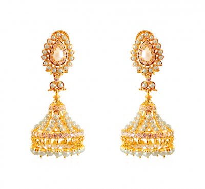 Pearl Short Earrings 22k  ( Precious Stone Earrings )