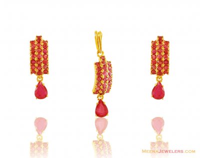 22K Beautiful Ruby Pendant set ( Precious Stone Pendant Sets )